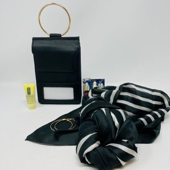 5 piece set- purse, scarf, earrings, Clinique moisturizer, ELauder serum - Picture 3 of 4